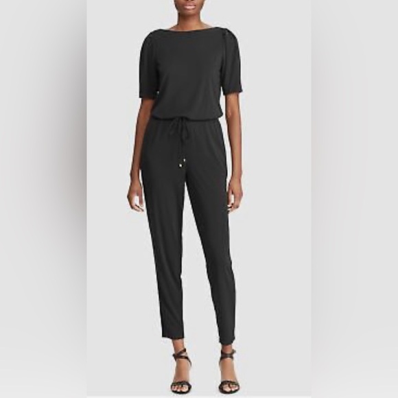 Lauren Ralph Lauren Pants - RALPH LAUREN Womens Black Short Sleeve Jewel Neck Skinny Jumpsuit S